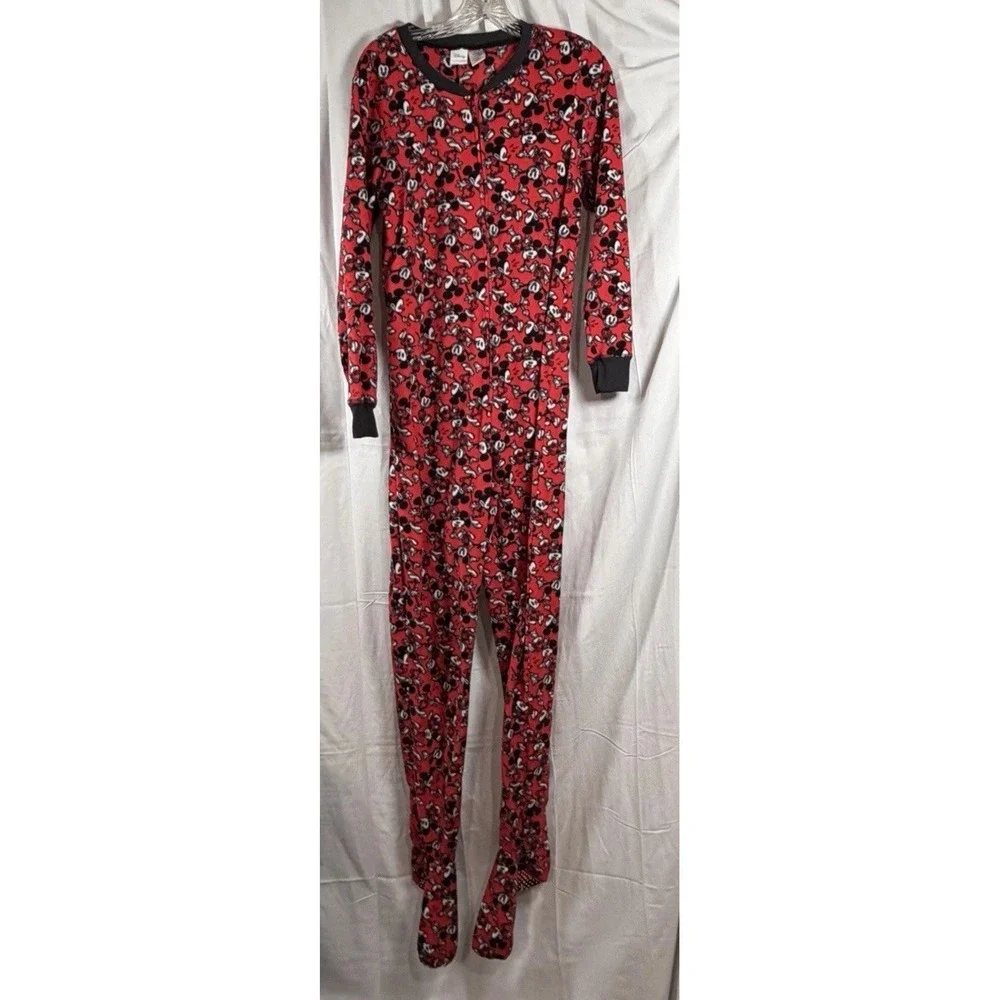 Disney Mickey Mouse Red Footed Pajamas Women's Small Gently Used - Picture 1 of 15